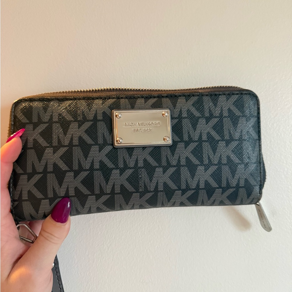 Michael Kors Black and Gray Logo Wallet